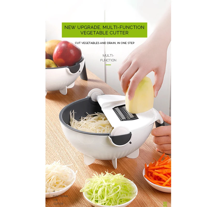 
Large capacity vegetable cutter lazy household manual multifunctional round kitchen vegetable cutting and draining artifact 