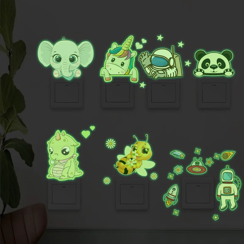 Luminous Cartoon Stickers Home Decoration Light Wall Switch Sticker Cute Removable Stickers Kawaii