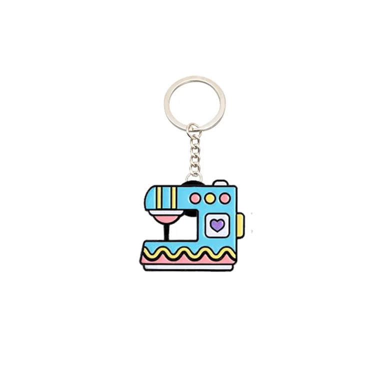 Wholesale Cute Custom Logo Sewing Machine Keychain Tape Measure Button Enamel Keyring Needle Flower Sew Keychains Llavero