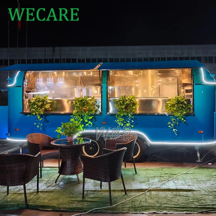 WECARE Street Food Service Kitchen Car Pizza Coffee Catering Trailer Manufacturer Airstream Food Truck with Snack Machines