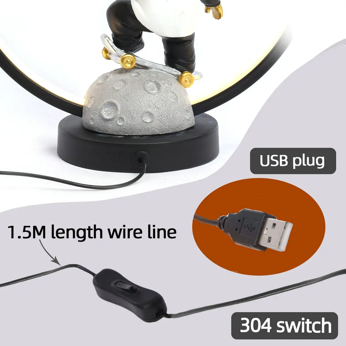 3pcs MOQ USB cable resin decorative astronaut figurine night light 3D space man statue LED table lamp home decor