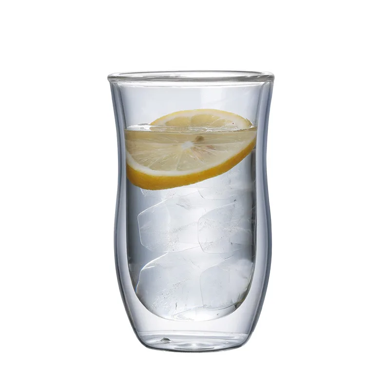 8OZ heat resistant waist high temperature resistant transparent double layer high borosilicate glass cup