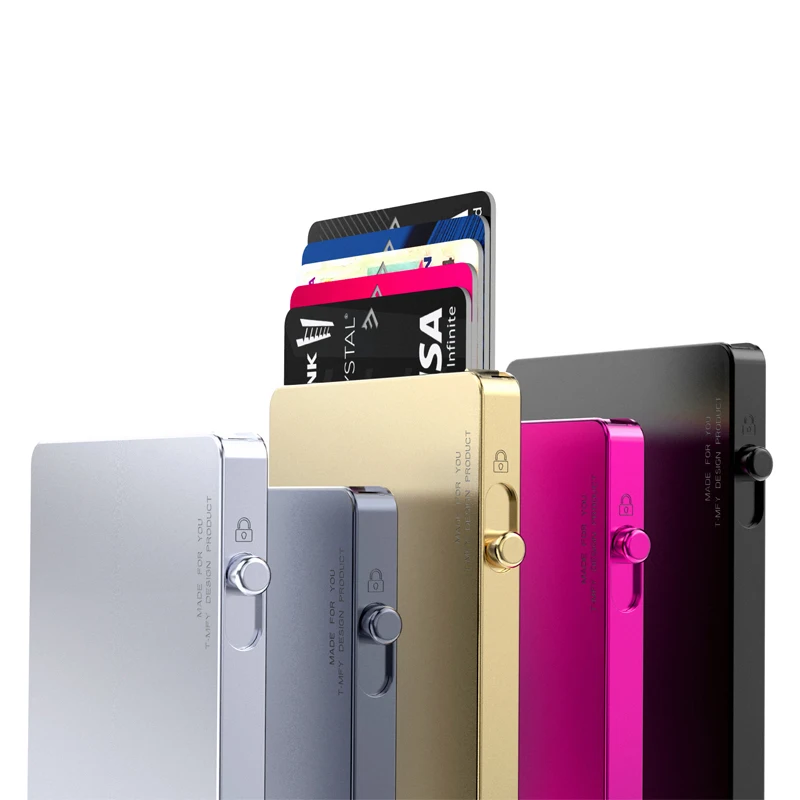 New Patented Travel Minimalist Aluminum Rfid Pop Up Metal Credit Card Holder Thin Slim Automatic Smart Wallet For Men