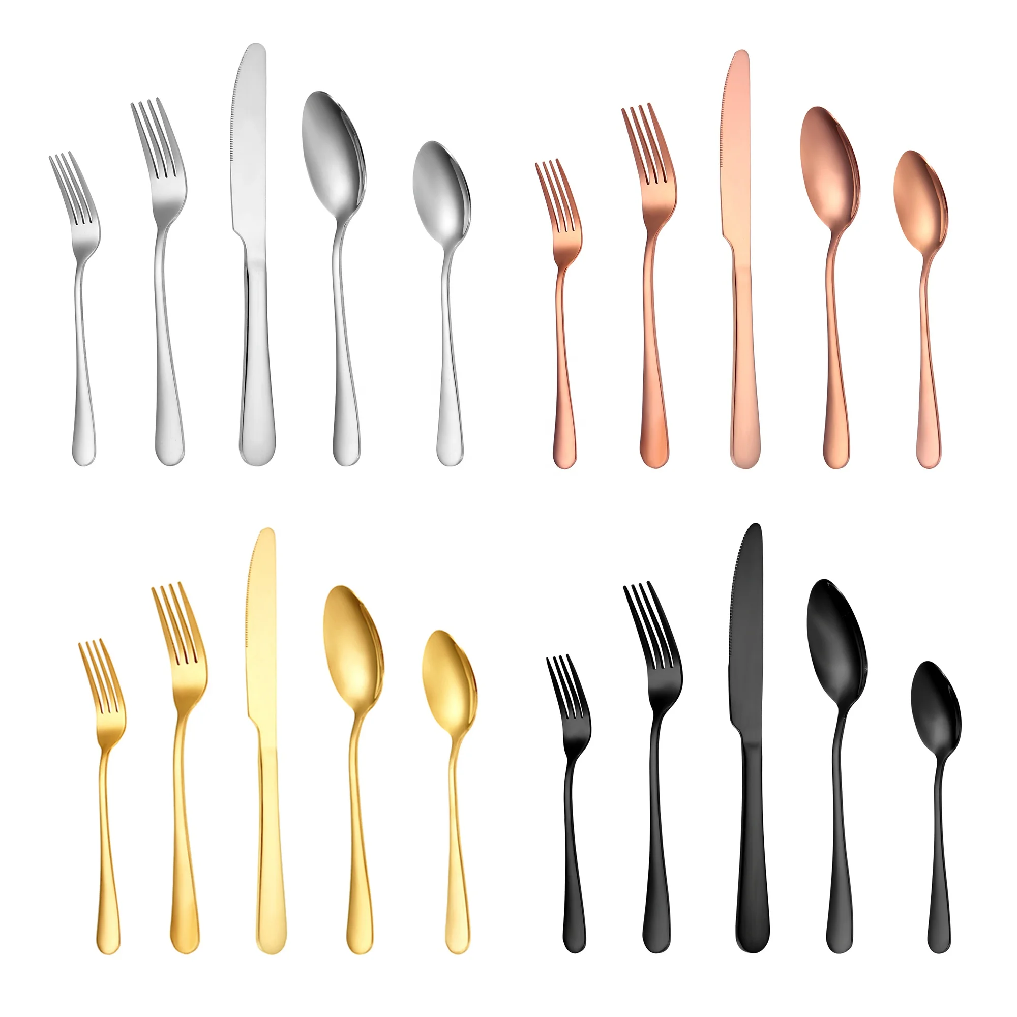 Inox 18/8 reusable black cutlery set cubiertos dorados 5 pieces set