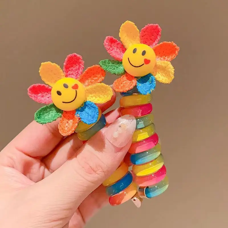 Kids Curly Phone Line Elastic Rainbow Hair Ties For Kid High Ponytail Non-damaging Cute Hair Rubber Band Kids Hair Accessories