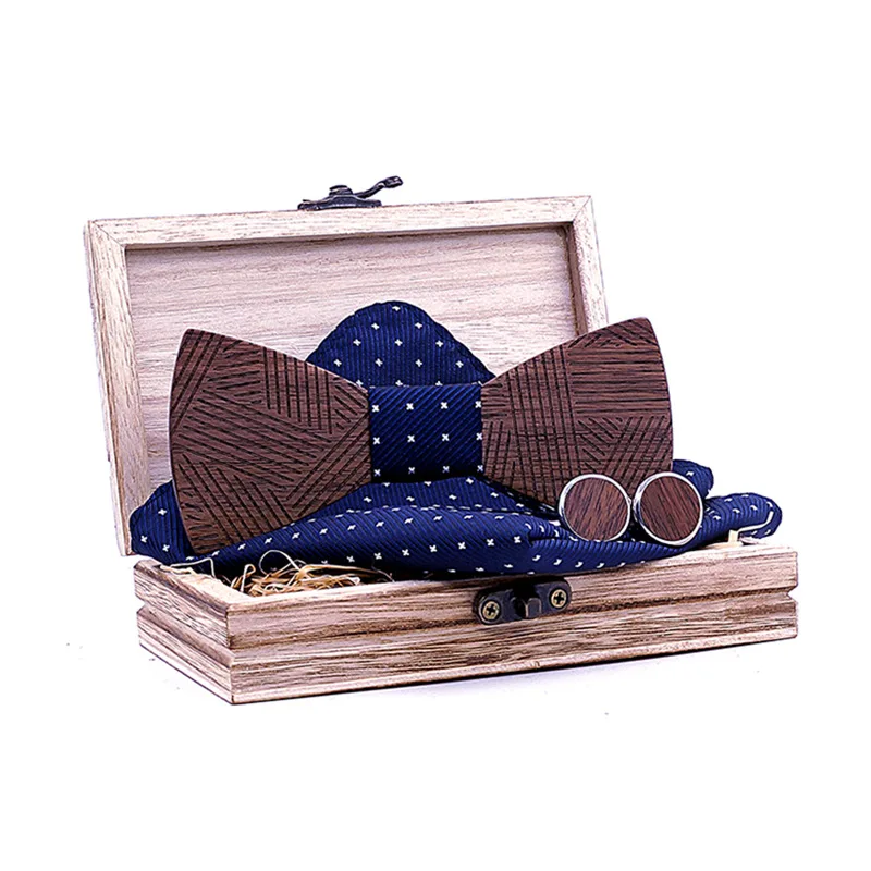 wooden bow Tie set and Handkerchief Bowtie Necktie Cravate Homme Noeud Papillon Man Corbatas Hombre Pajarita