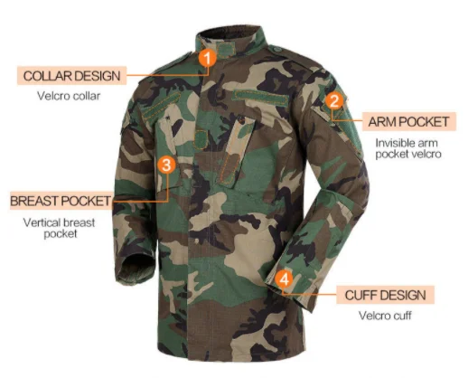 Multicolor ACU Uniform Tactical Camouflage Clothing Outdoor TC 65/35 Ripstop ACU Camo Suit