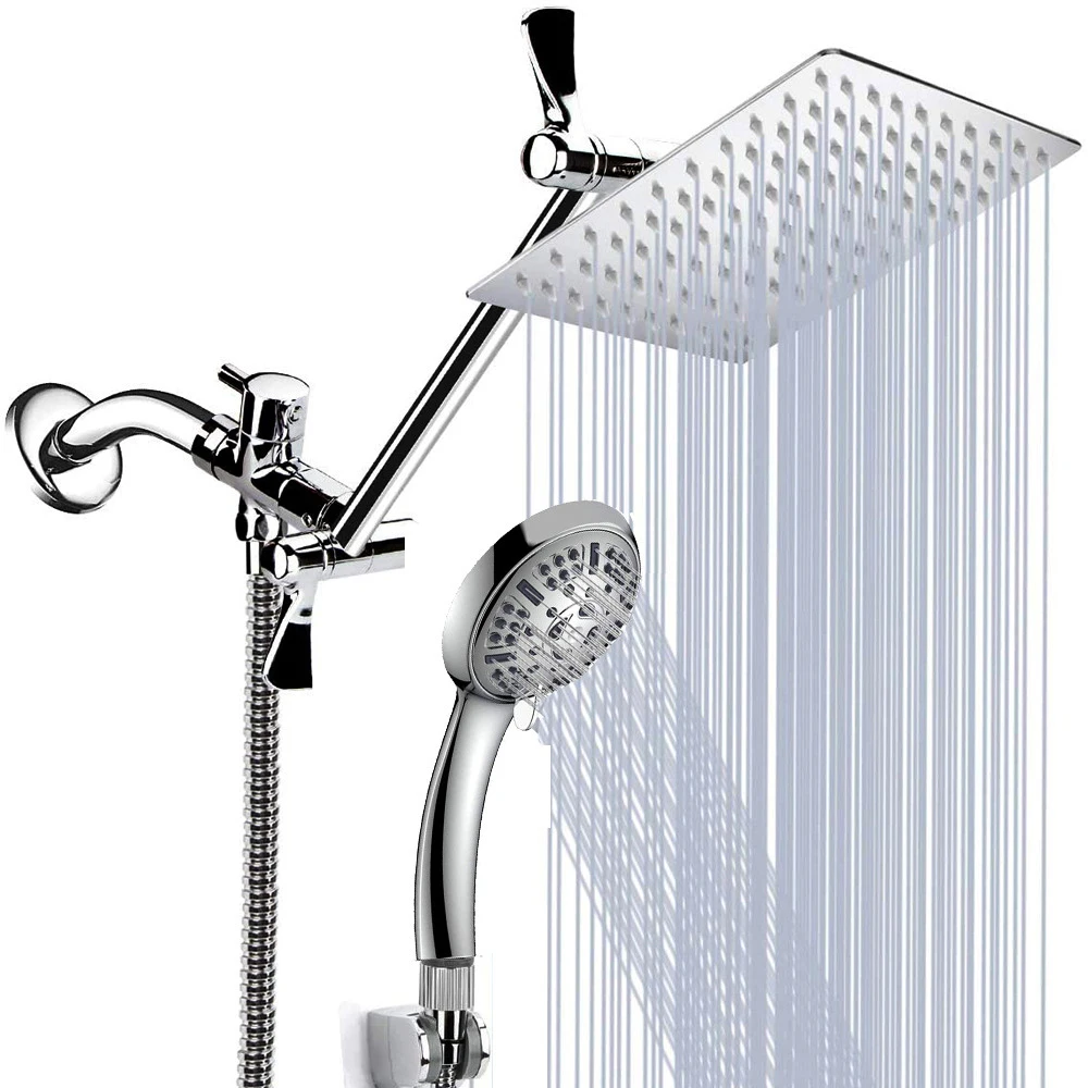 Bathroom Luxury 8 Inches Top 9 Functions Handheld Combo Wall Mounted Rain Shower Head Mixer Set System