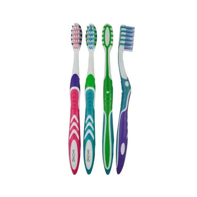 printing logo anti-slip handle toothbrush with gum massage bristle