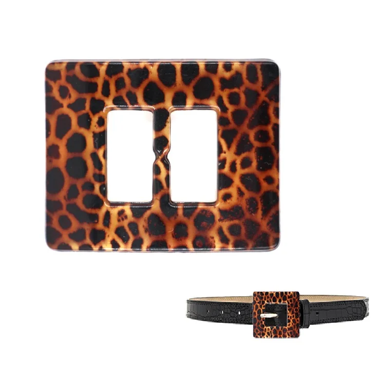 Wholesale vintage Custom rectangle leopard print acrylic resin acetate plastic buckles for woman belt clothes swimwear