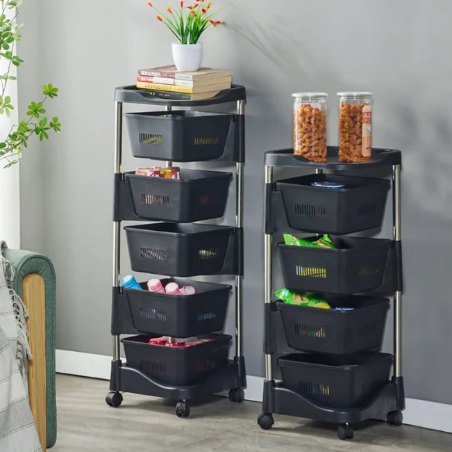 2/3/4/5-Tier Rotating Storage Rack Fruit and Vegetable Cart Fruit Basket for Kitchen Pantry Storage Cart Rotating Storage Rack