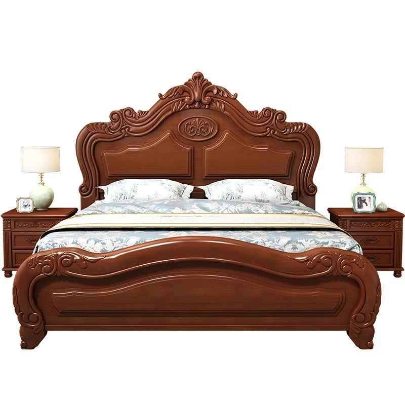 Custom Classical European-style bed solid wooden double king size bed master bedroom home furniture set