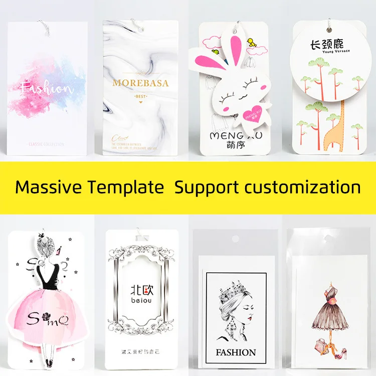 China cheap fold over custom logo printed design 400gsm paper cardboard kraft garment luxury jewelry hang tags with string
