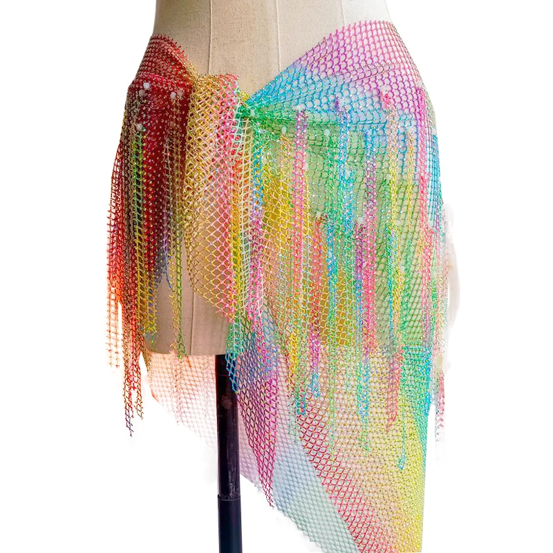 Belly dance Shiny Multicolored Hollow net Tassel triangle Hip waist Chain hip scarf