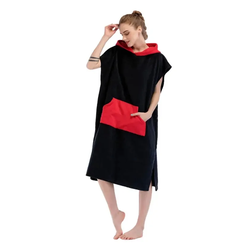 XIAOAO Wholesale Custom Logo 100% Cotton Velour Microfiber Bamboo Terry Fabric Adult Beach Surf Hooded Poncho Towel