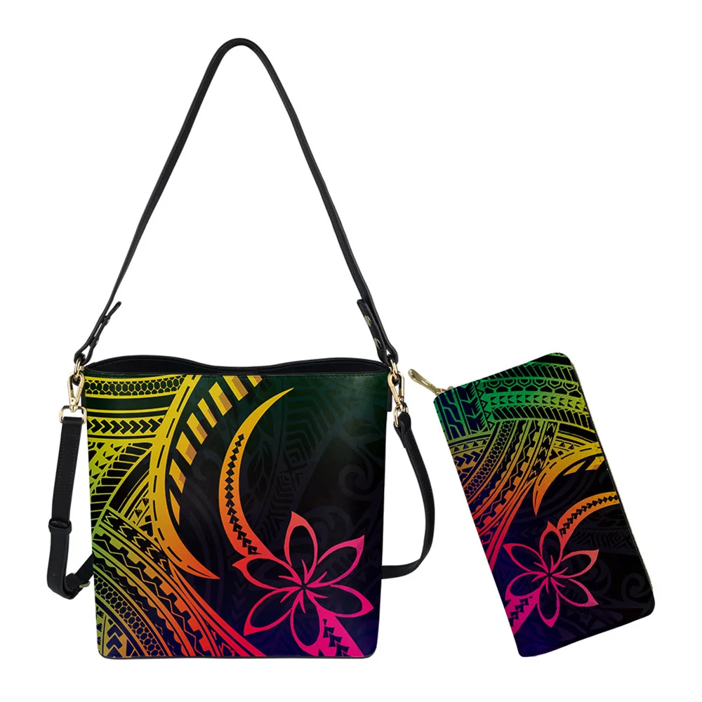 Blue Polynesian Tribal and Hibiscus Style Luxury Sling Bags for Women Girls Stylish Crossbody Handbags Leather Purse Female 1MOQ