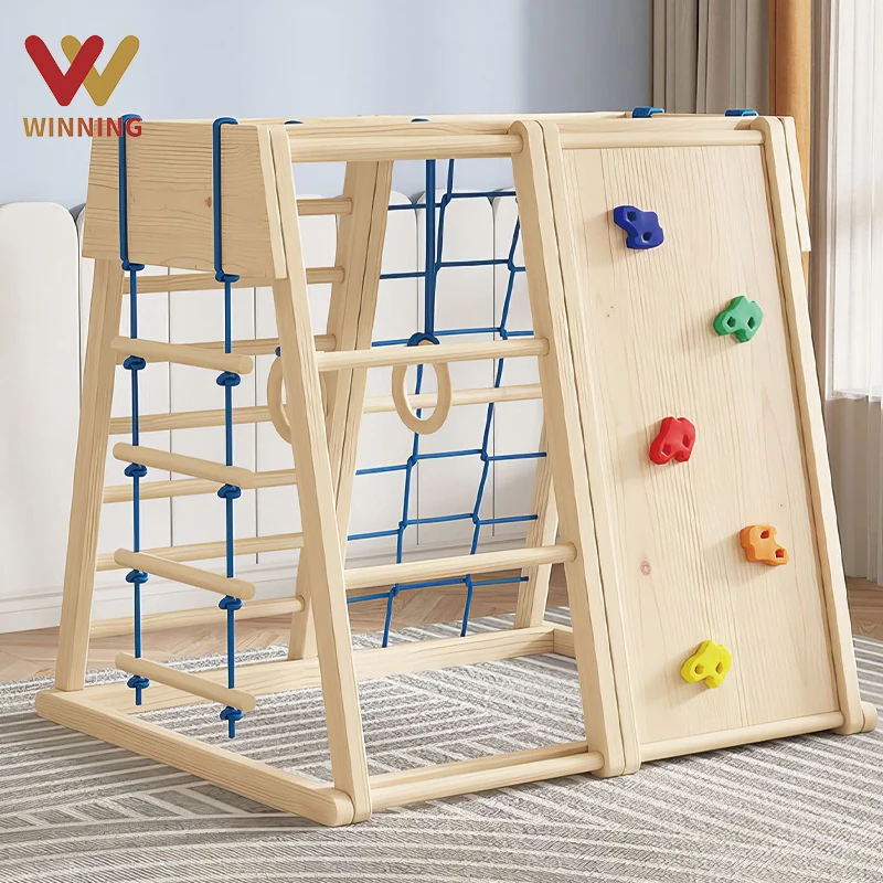 Montessori Triangle Frame Indoor Playground Gym Frame Climbing Frame Wooden Climbing Triangle With Ramp Toddler Gym