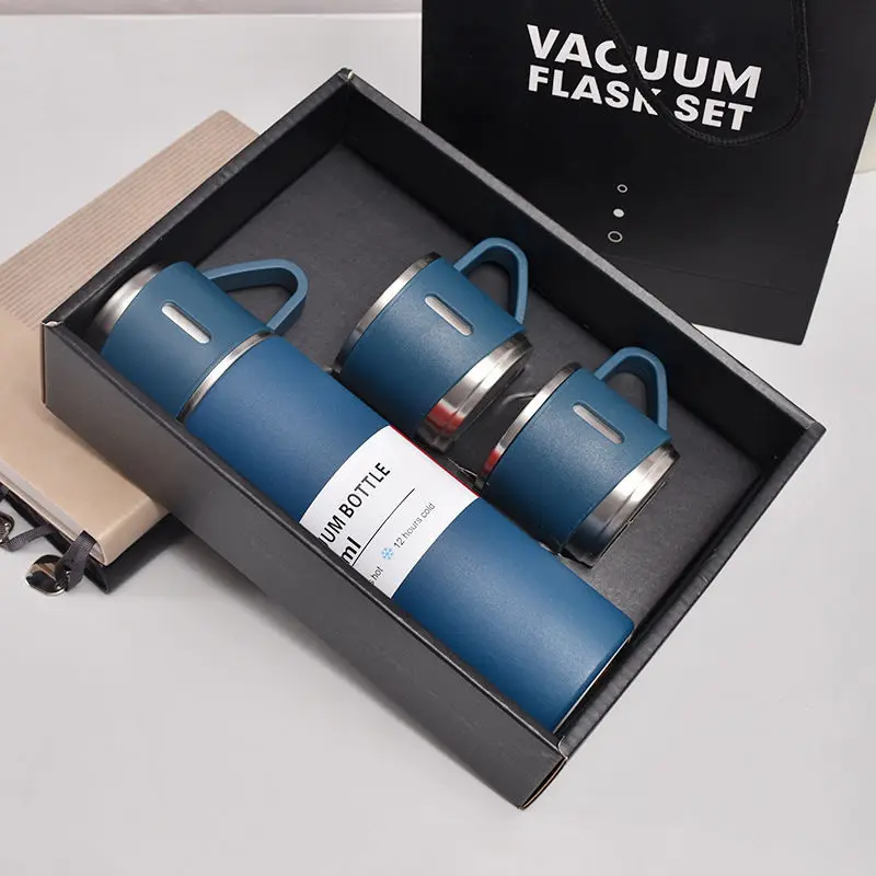 Hot One Cup Three Lid Gift Set 304 Stainless Steel Thermos Cup Bottle Portable Business Gift Set Tea Making Water Cup Gift Mug