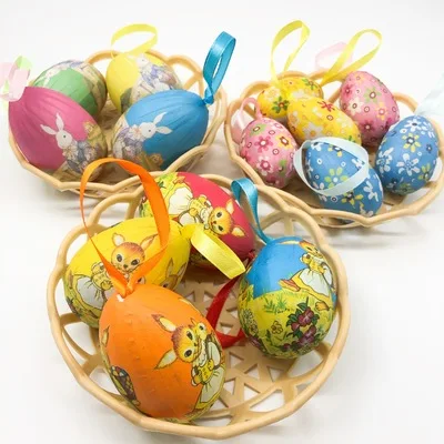 Different Vintage Bunny Pattern Easter Decoration Egg Hanging Ornaments for Egg Hunt Party Favors