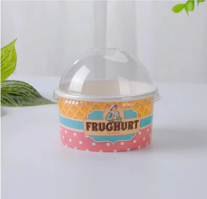 Factory Custom Printed Food Grade Food Packaging  Paper ice cream cup Disposable Oil proof Take away packaging  with lid