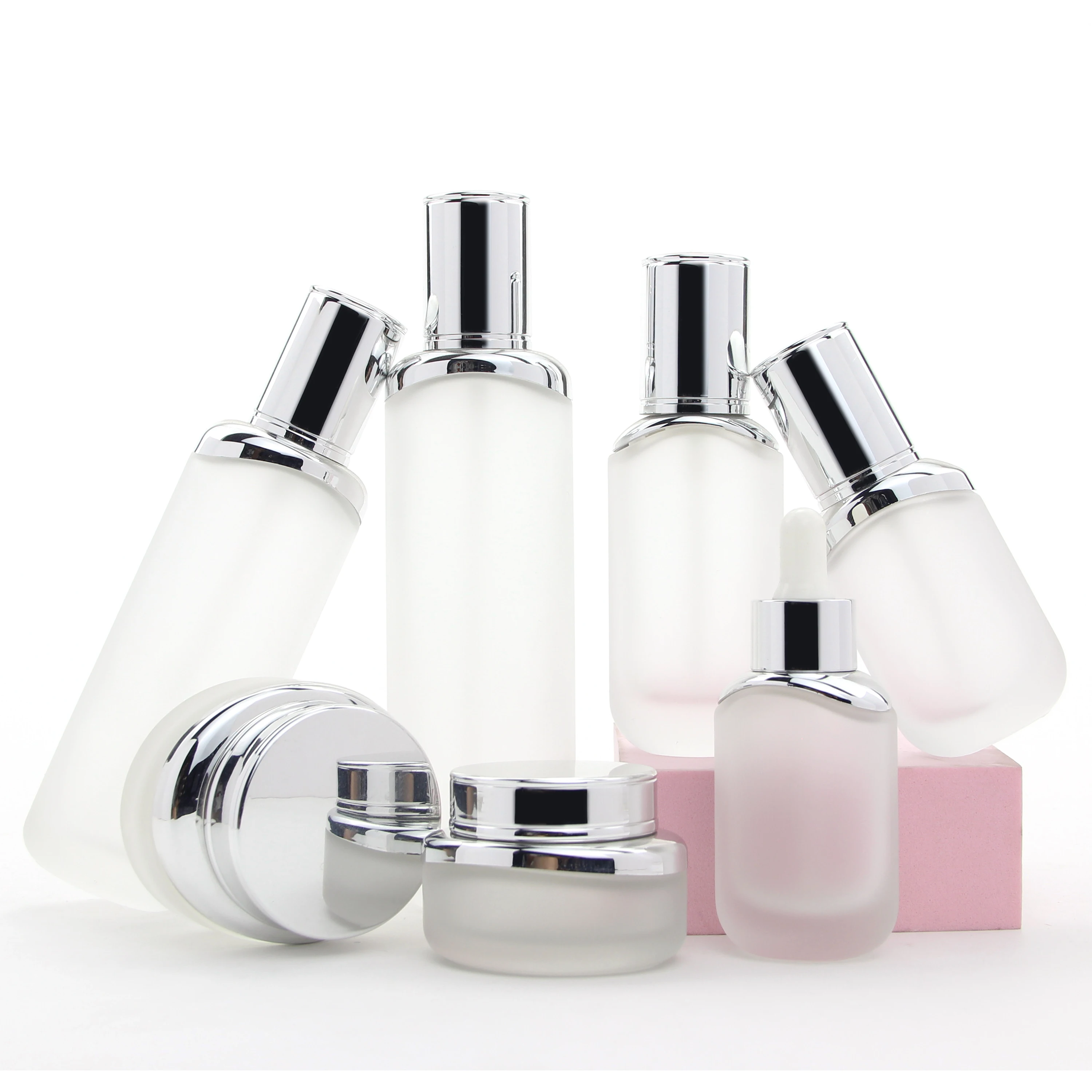 Luxury Skincare Packaging Empty Cream Cosmetic Glass Jar Lotion Pump Glass Serum Oil Dropper Bottle