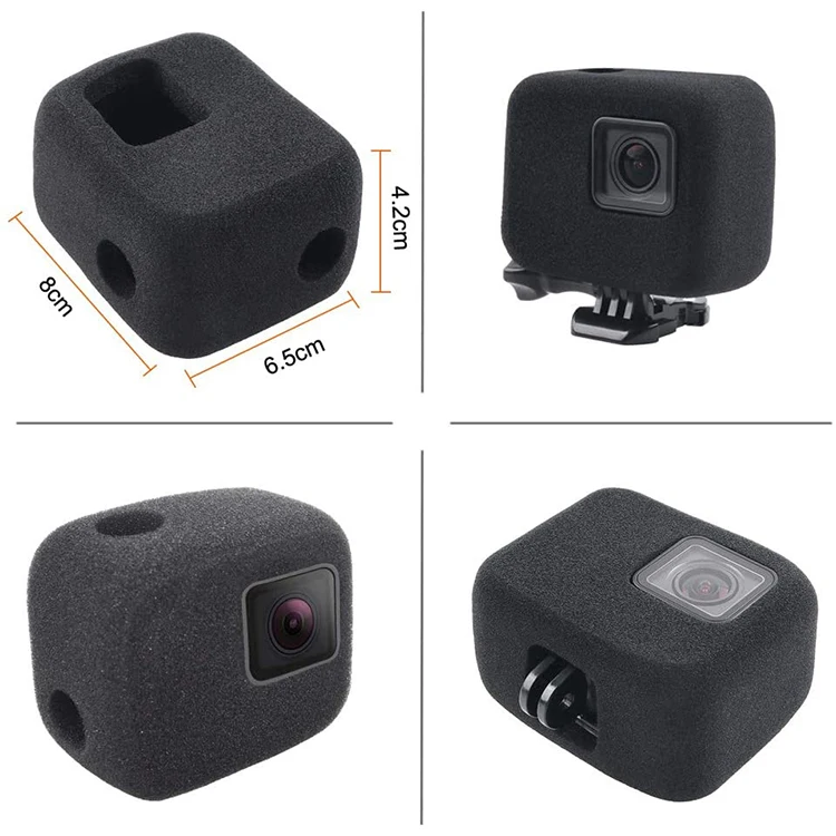 Windscreen Outdoor Video Recording Noise Reduction Foam Windshield Cover Housing Frame Case for GoPro Hero 5 6 7 camera Black
