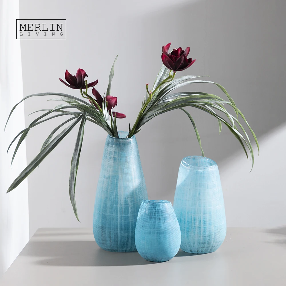 Синяя стеклянная ваза Merlin, Минималистичная хрустальная ваза с цветами, украшение для стола, стеклянное Хрустальное украшение