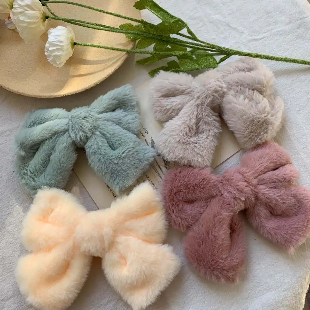 New Autumn And Winter Plush Large Bow Hair Clip Hairgrips Girls Bowknot Bow Clip Hair Accessories For Girls