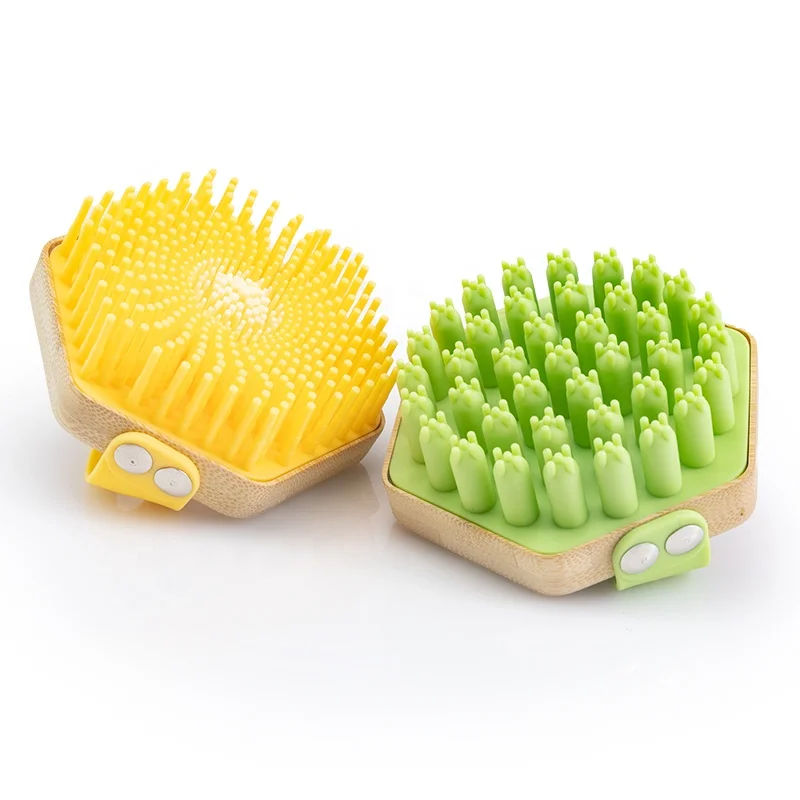 Оптовая Продажа с фабрики, 100% щетка из натуральной силиконовой щетины, отшелушивающая щетка с бамбуковой деревянной ручкой для душа, щетка для сухой ванны