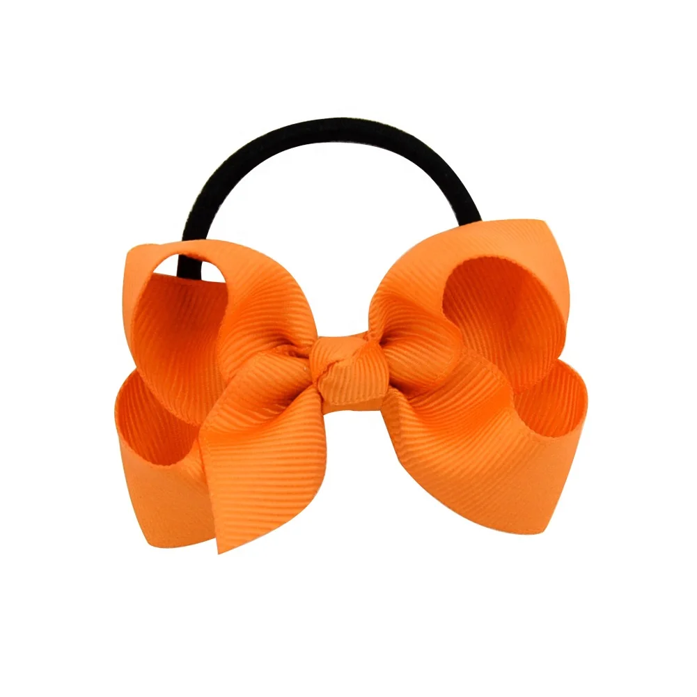 E-Magic Factory Custom color 3 inches Grosgrain ribbon rubber Orange hair bow with elastic band for girls hair decoration