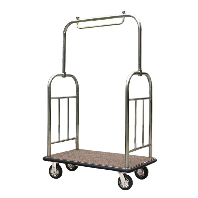 Hotel Lobby Stainless Steel Bellman Trolley Baggage Luggage Cart