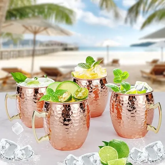 Copper Mug Pure Copper Cup Handmade with a painted hammered surface smooth round lips ergonomic handle with solid grip