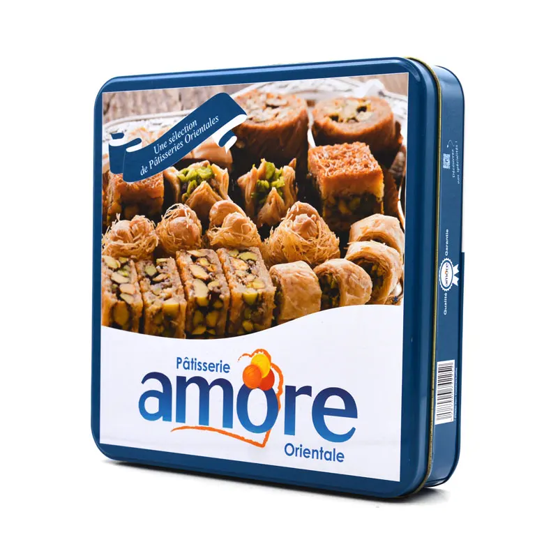 custom printed round square pastry storage packaging cookie metal gift box baklava tins