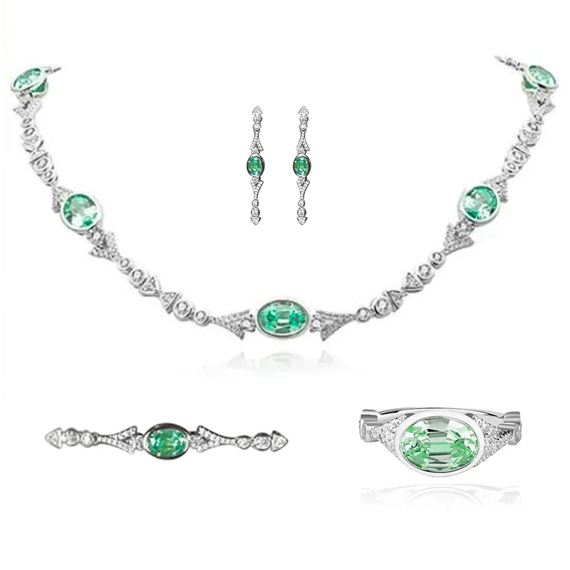 Роскошные серьги-кольца Paraiba браслет ожерелье 925 серебро Параиба зеленый основной камень гальваническое покрытие белого золота.