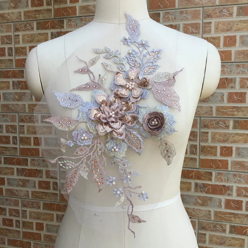 Hot Fashion Embroidery 3d Flower Lace Fabric Tulle Lace for Dress