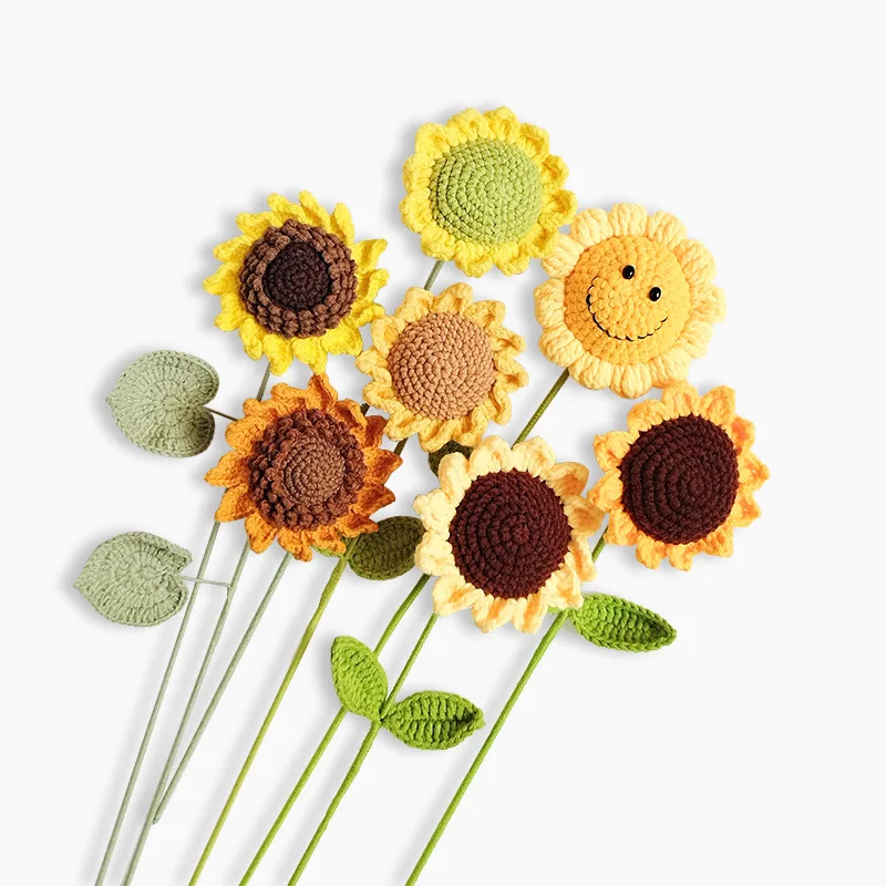 Handmade Flower Wool Finished Products Crochet Single Flower Big Thai Rose Sunflower For Mother Father Girls Boys Gifts