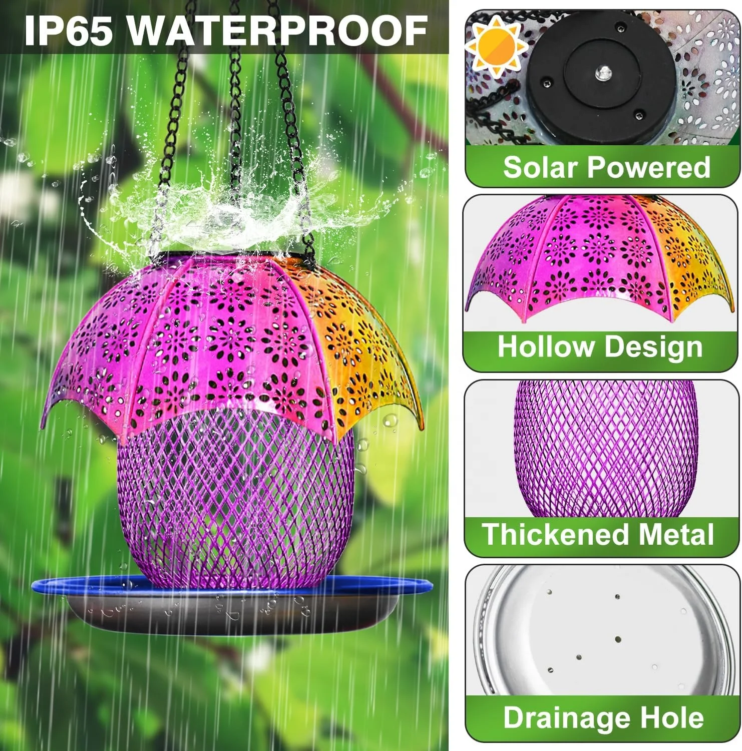 Oniya Seed Large Capacity Automatic Color Changing LED Lights Bird Lovers Metal Wild Bird Feeders Retractable 6.2 LB Custom Iron