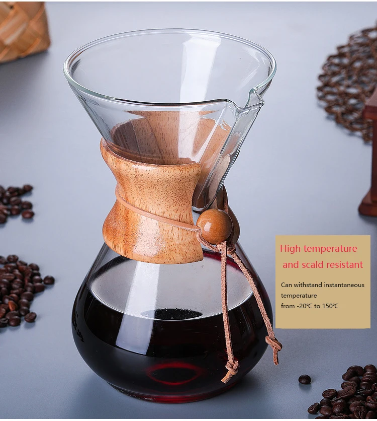 Brew Type Eco Coffee V60 1-3 Cup Wood Neck Coffee Maker L Pyre Series Glass Style Ke Set Bag Travel Pour Over Chemex