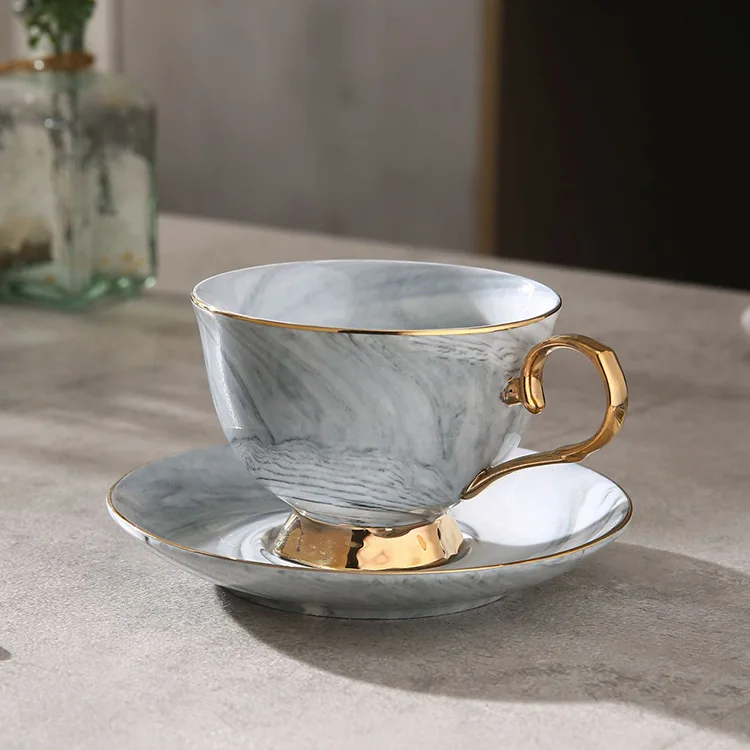 
Modern Marble Design Ceramic Coffee Cup With Saucer 