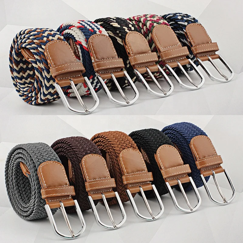 Custom Unisex Men Lady Casual Knitted Fabric Woven Braided Elastic Stretch Belt for Women Jeans Multi-color