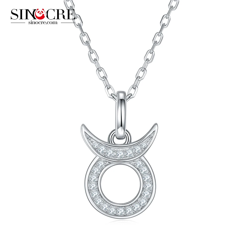 SINOCRE Certificate S925 Silver CLASSIC Moissanite Pendant Sterling Cross Necklace Rose Zodiac