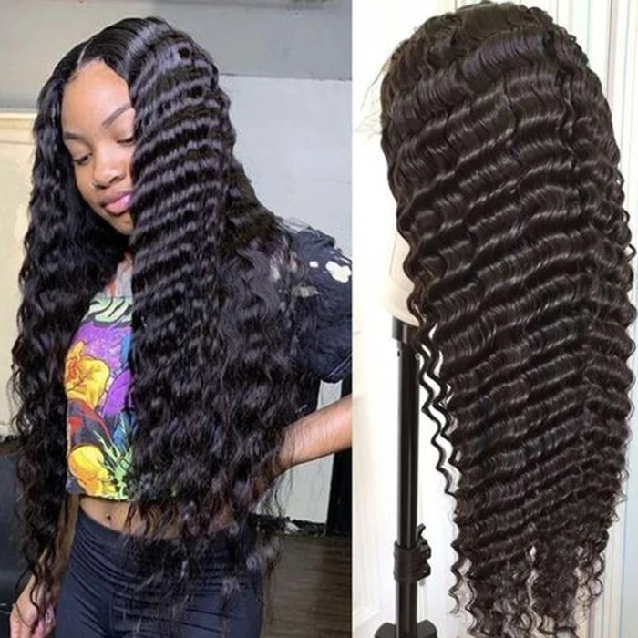  No Shedding Tangle Deep Wave Hd Transparent Lace Front Wig Virgin Human Hair For Black