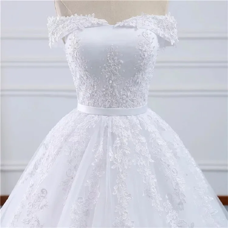 2022 New design white pure white off shoulder sexy wedding dresses bridal ball gown tail length