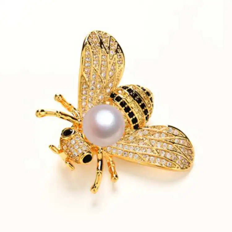 European American three-dimensional bee bright pearl brooch Small suit dual-use exquisite alloy pin One piece dropshipping