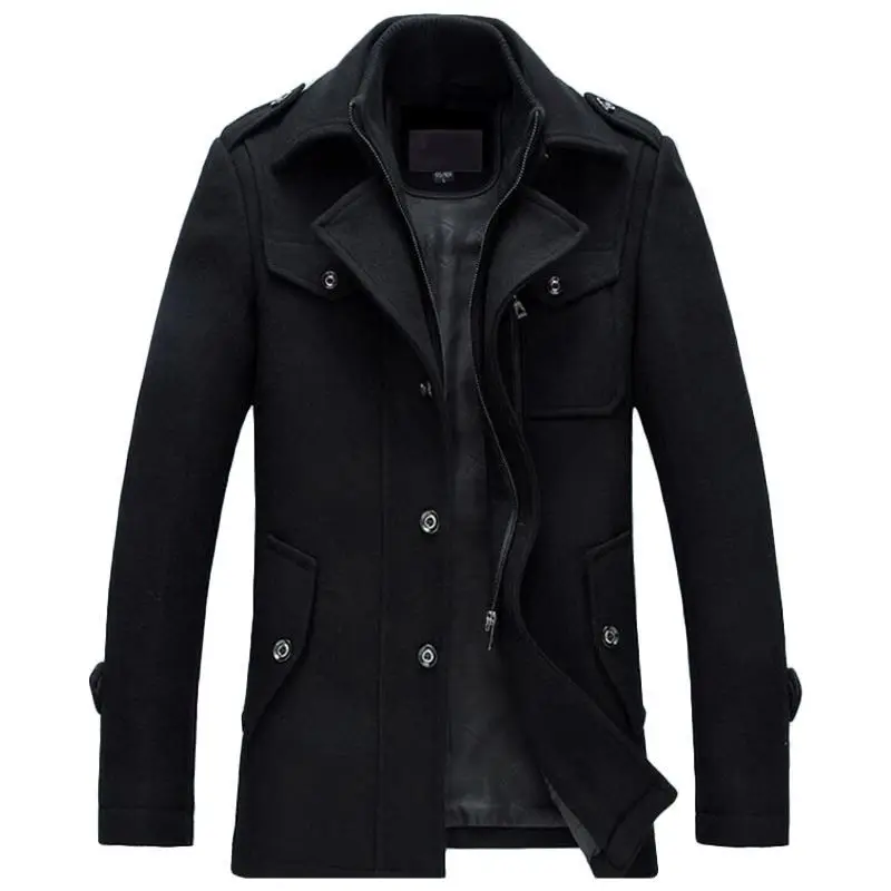 
New Winter Wool Coat Slim Fit Jackets Fashion Outerwear Warm Man Casual Jacket Overcoat Pea Coat Plus Size 