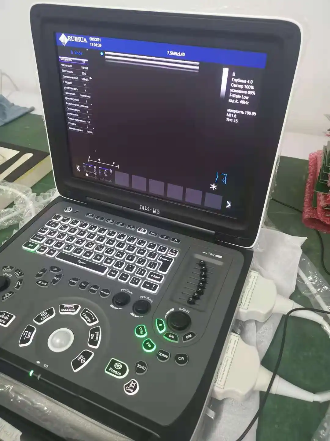 RUIHUA, низкая цена, два активных разъема для зонда, допплер для абдоминального и сердечного цвета, ультразвуковой трансвагинальный ноутбук