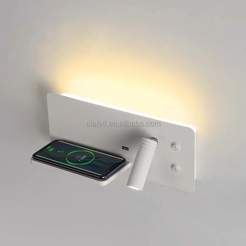 Multifunctional modern Wireless charger USB bedside reading lamp hotel villa home bedroom headboard lamp bed board wall light