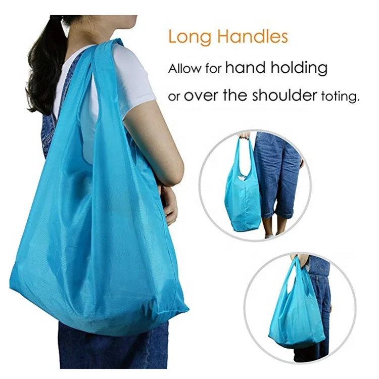 Custom Logo Big Supermarket Foldable Shopping polyester bag into Pouch Eco Friendly  Rpet Tote Reusable Grocery Bags