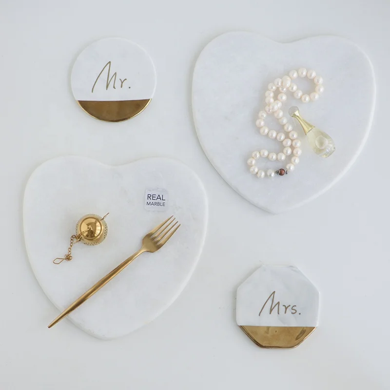 
Heart Stone Round Marble Cheese Dinner Serving Plate and tea coaster 