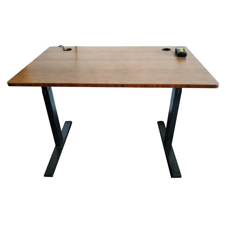 Bamboo office desktop, carbonized color, electric height adjustable frame with bamboo tabletop sit stand desk